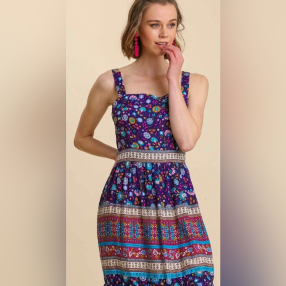 Umgee Boho Floral Tank Maxi Dress Small - Picture 2 of 12